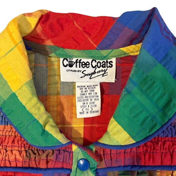 Vintage Coffee Coats Styled by Saybury Rainbow Seersucker House Coat Size Small - Picture 5 of 7